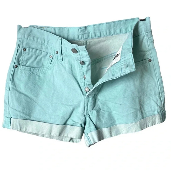 LEVI’S | 501 Original Denim Mint Mid-Rise Jeans Shorts Button Fly Size 30 - Picture 1 of 6